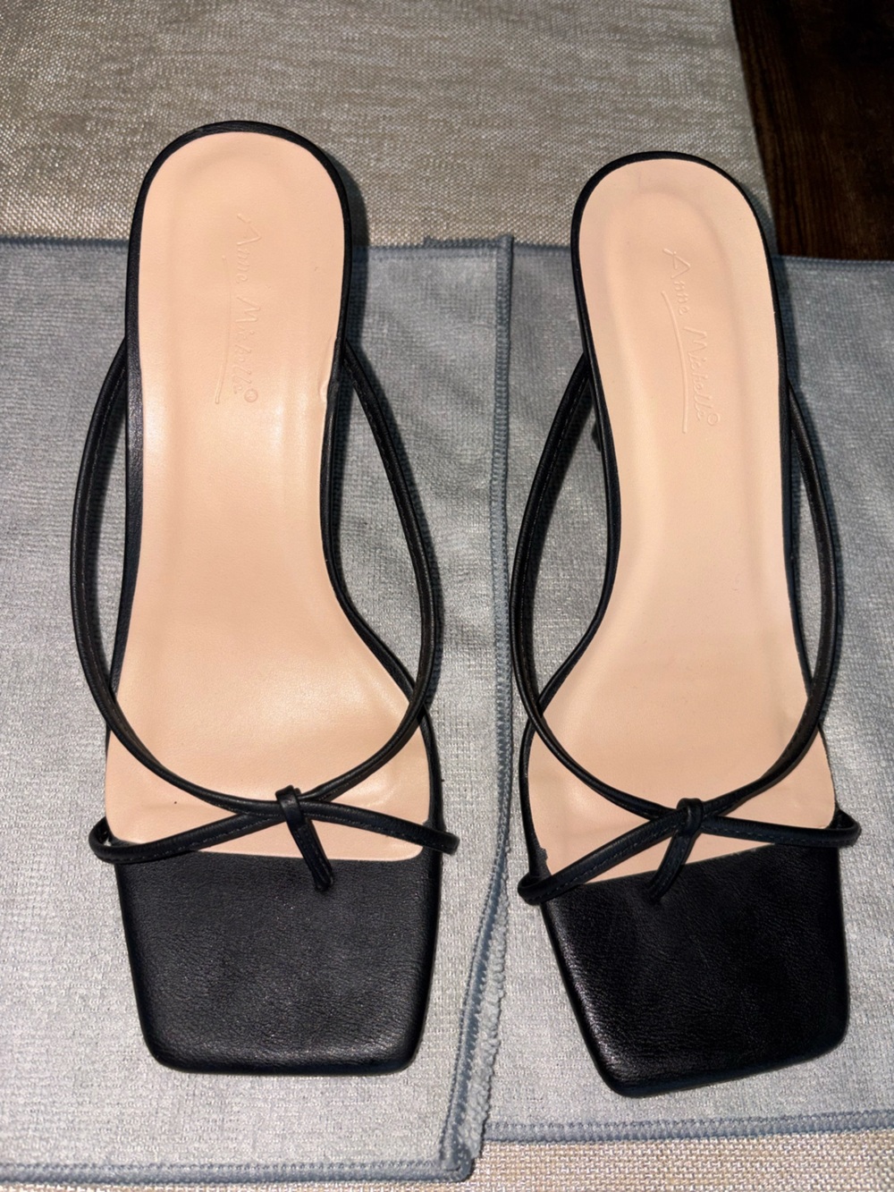 Anne Michelle Black Strappy Square-Toe Sandals